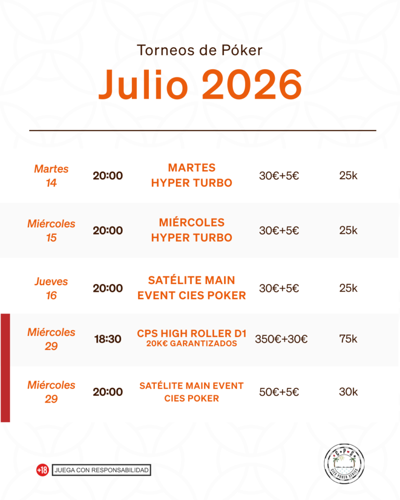calendario torneos poker julio
