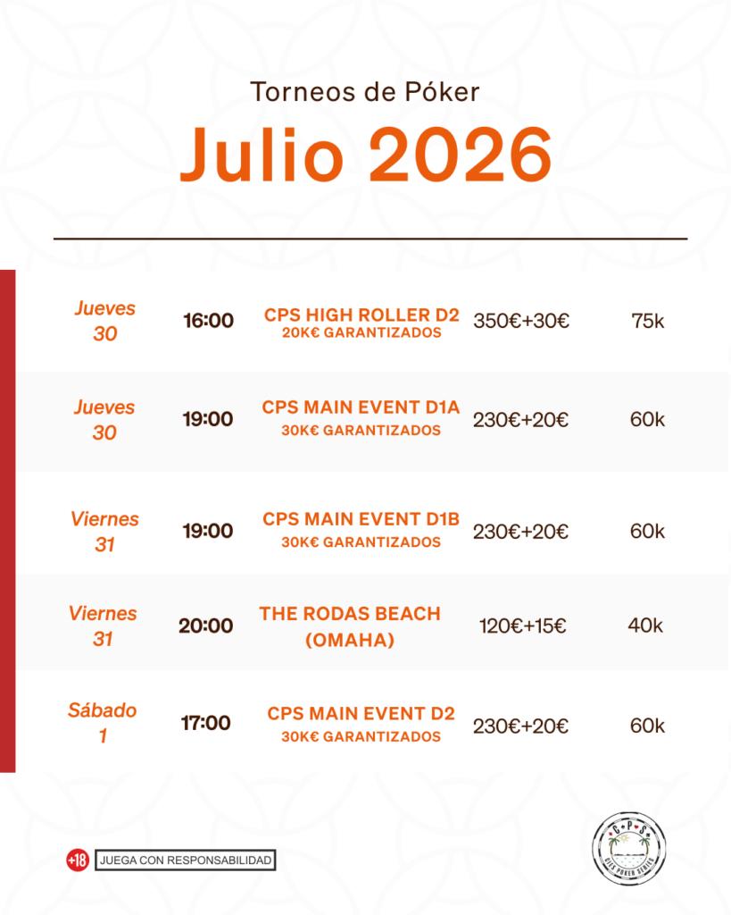 calendario torneos poker julio