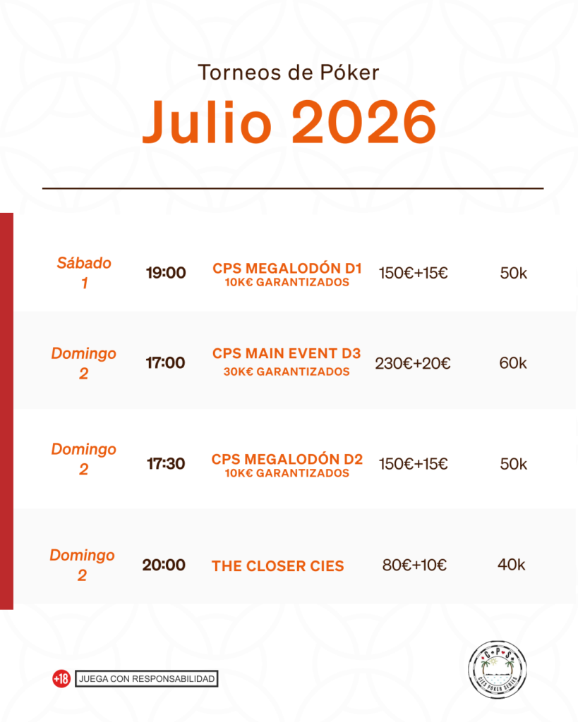 calendario torneos poker julio