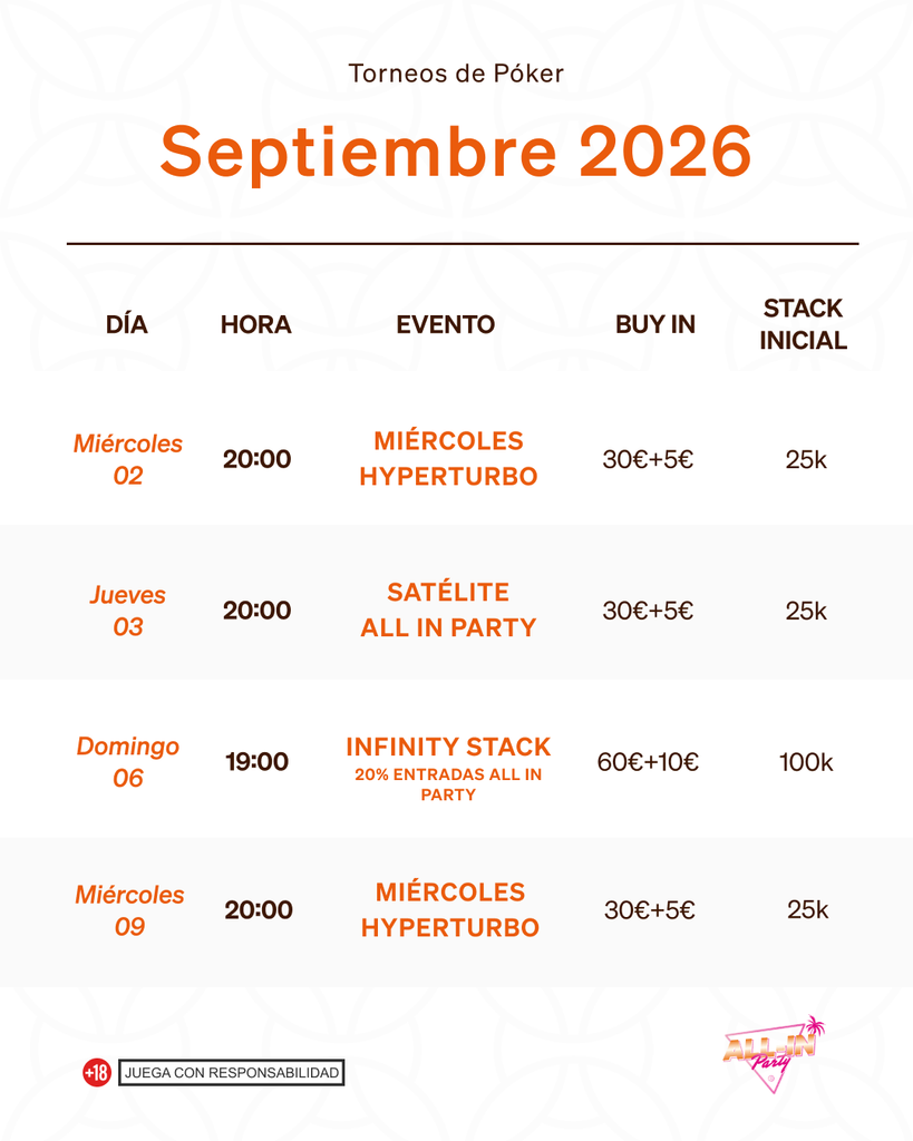 Calendario torneos de poker septiembre