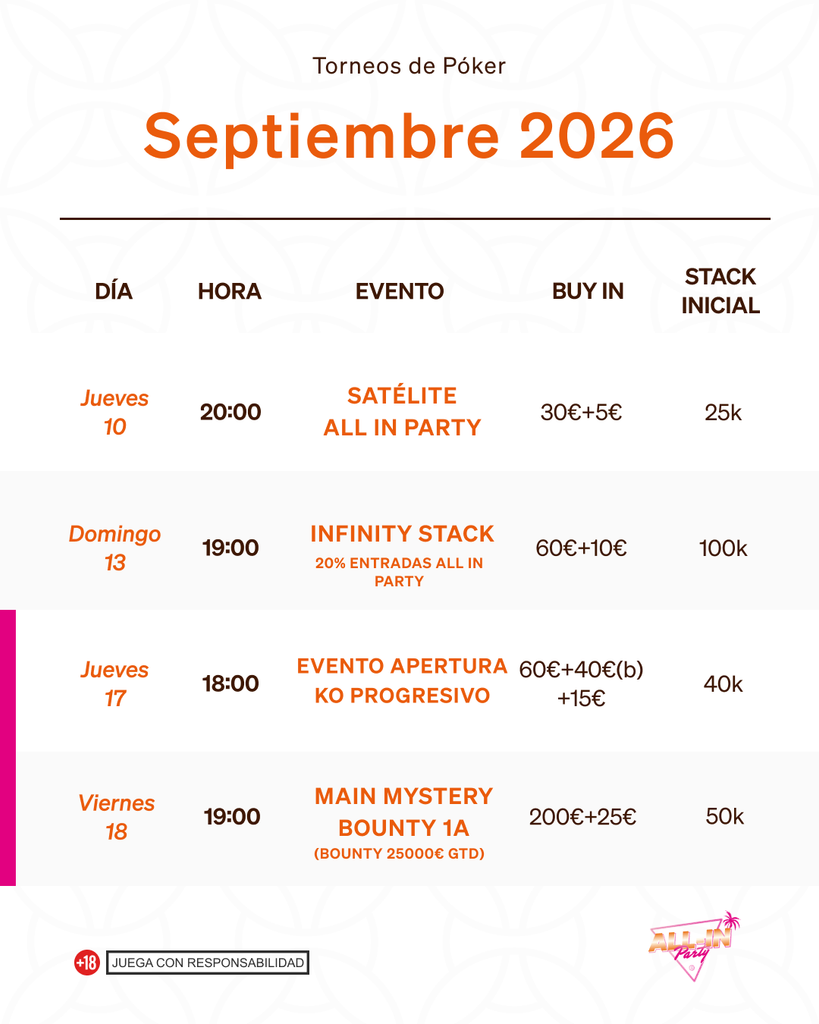 Calendario torneos de poker septiembre