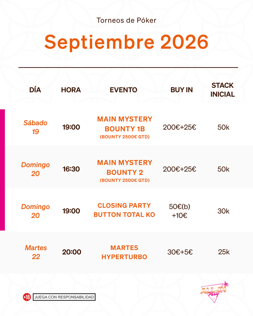 Calendario torneos de poker septiembre