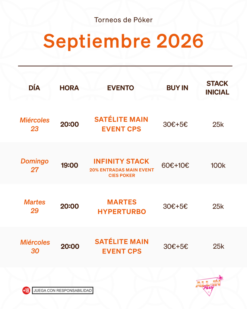 Calendario torneos de poker septiembre