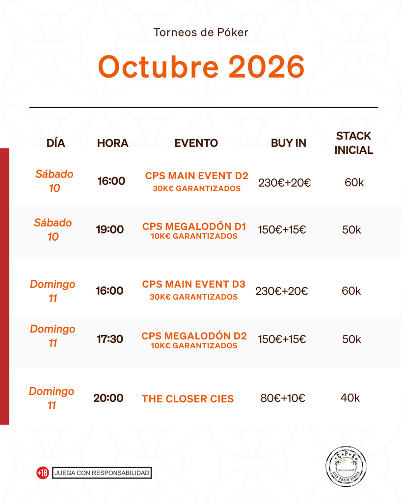 calendario torneos de poker octubre